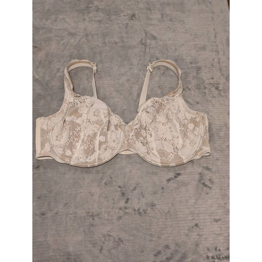 Cacique Modern Summer Lace Unlined Full Coverage Bra White Tan 42DD